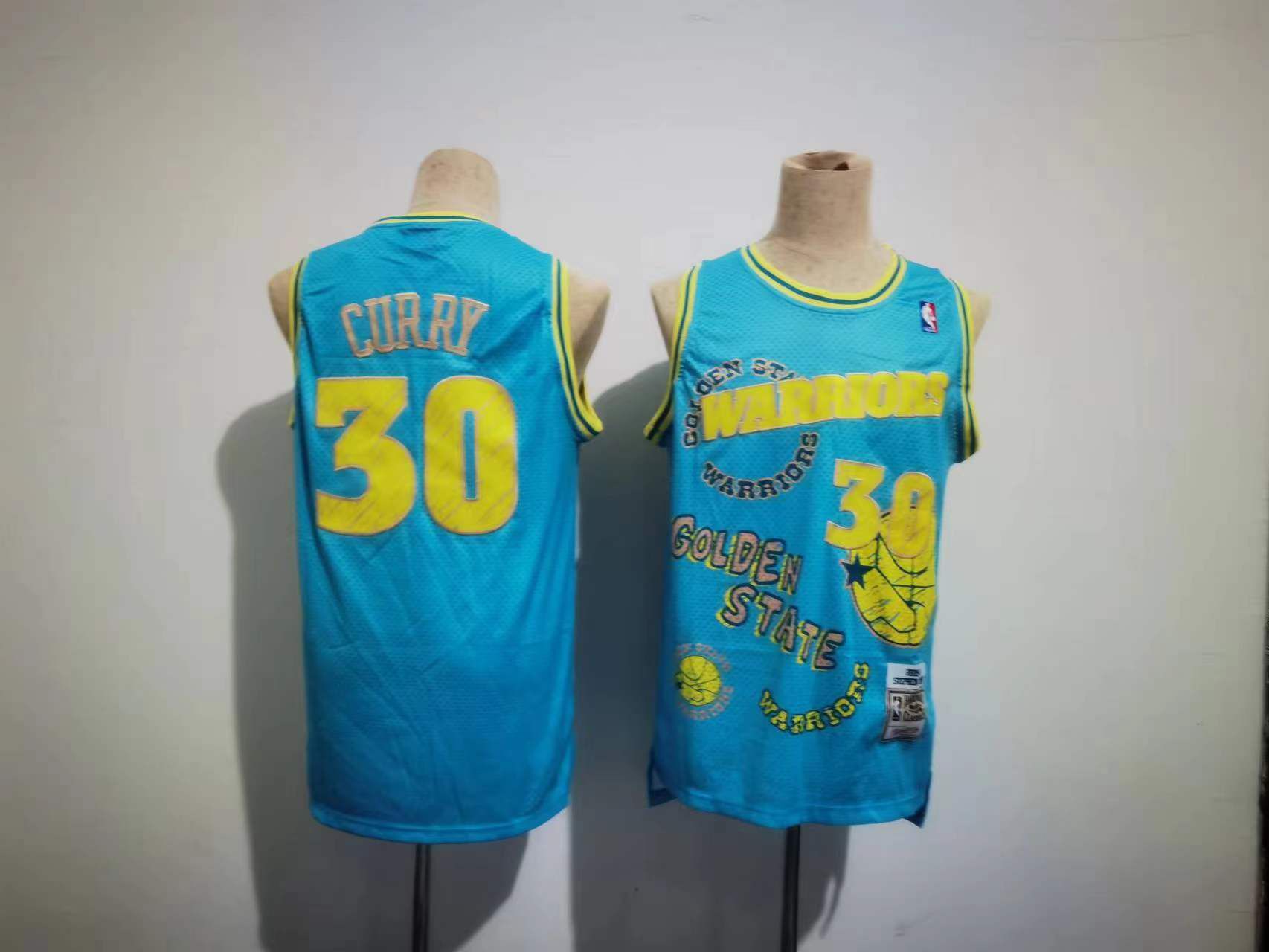 Men Golden State Warriors #30 Curry Blue Sketching version NBA Jersey->golden state warriors->NBA Jersey